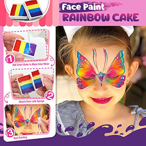 Jojoin Colori Trucco Viso Bambini, 16 Colori Body Painting Tavolozza con 4 Grandi Colori di Base, Split Cake Face Paint, 94 Gemma, Non Tossico - Base d'acqua - Kit Trucco Carnevale di Halloween
