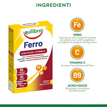 Carica l'immagine nel visualizzatore di Gallery, Equilibra Integratori Alimentari, Ferro con Acido Folico + Vitamina C, Integratore a Base di Ferro, per la Normale Funzione dei Glubuli Rossi e dell'Emoglobina, 60 Capsule Vegetali