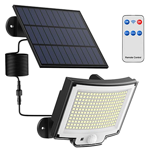 Luce Solare Led Esterno con Sensore di Movimento [228LED/3Modes] Luci Solari da Esterno con Telecomando, IP65 Impermeabile LED Lampade Solari da Esterni con Estensore da 5M Giardino Garage [1 Pezzi ]