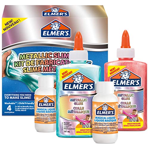 ELMER'S Kit per Slime Metallizzato, include la Colla Vinilica Metallizzata, con Liquido Magico Attivatore di Slime, 4 Pezzi