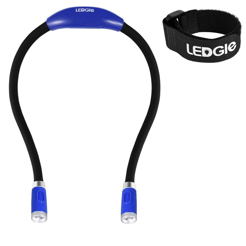 LEDGLE LED Luce del Libro, Mani libere, Braccio Flessibile, 4 6500-7000K, Blu - Ilgrandebazar