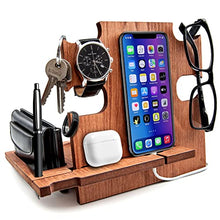 Carica l'immagine nel visualizzatore di Gallery, Docking Station in Legno Multifunzione: Organizer da Scrivania e Svuotatasche Design Moderno per Casa e Ufficio - Regalo Compleanno Uomo, Regalo Natale (Marrone (noce))