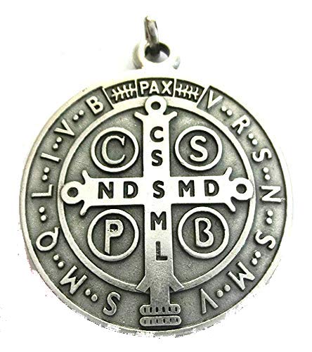60.050.30 medaglia di san benedetto argento misura 48 mm con anello prete... - Ilgrandebazar