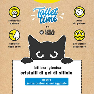 Animal House Toilet Time - Lettiera in Cristalli di Silicio per Gatti - Antistatica e Sicura - Priva di Polvere - Ultra Assorbente - Trattiene gli Odori (Neutro, 5L)