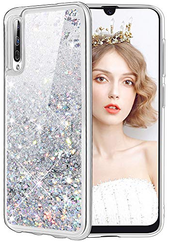 wlooo Cover per Samsung Galaxy A50, Glitter Argento