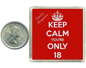 Portafortuna con moneta da 6 pence, scritta in inglese: Keep Calm,...