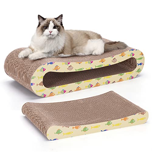Nobleza 2 in 1 Tiragraffi per Gatti Cartone con Erba gatta, Graffiatoio in Cartone Ondulato Reversibile per Proteggere Mobili
