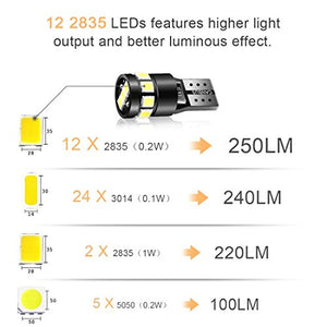 AGPTEK Lampadina a LED 10x T10 12 SMD 2835 CANBUS 6000K W5W 168 194 Nero