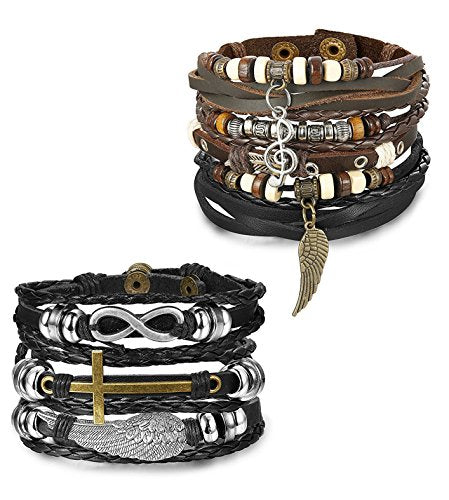 sailimue 6 PCS Bracciale in Pelle da Uomo per e Donna Bracciali...