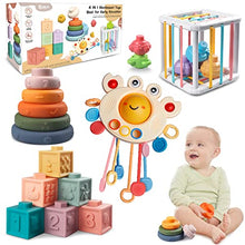 Carica l&#39;immagine nel visualizzatore di Gallery, Aliex Giochi Montessori Neonato 6 Mesi - 3 Anno, 4 in 1 Gioco | Forme Sensoriali | Cubi impilabili | Giochini Regalo Bambino e Bambina 6 9 12 Mesi 1 2 3 Anno