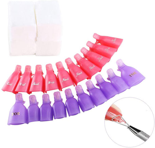 NACTECH 20pz Clip Remover Rimozione Semipermanente Clips Unghie Gel con 400pz Cotone Pads + Strumento Togliere Smalto Mollette Pinzette Rimuovi Misure Varie