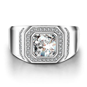ENYU Uomo Argento Anelli Princess Cubica Zircone Tono -Anniversario di 22 - Ilgrandebazar