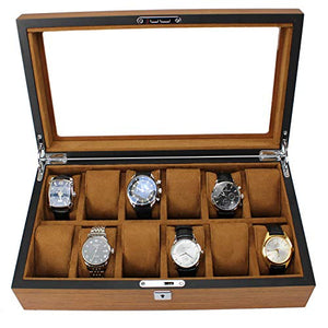 Qiwode - Scatola per orologi da uomo, in legno massello, con 12 Grids