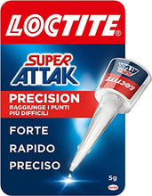 Carica l'immagine nel visualizzatore di Gallery, Loctite Super Attak Precision, Colla liquida trasparente con beccuccio extra lungo, Colla forte istantanea, Colla per plastica e molti altri materiali per applicazioni precise, 1x5g