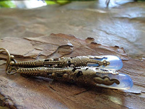 ✿ MANICA LUNGA IN BRONZO E ORECCHINI PIETRA DI LUNA - GOCCE LUNGHE ✿...