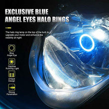 Carica l'immagine nel visualizzatore di Gallery, SUPAREE Lampadina per faro H4 a LED per moto, faro a LED HS1 Hi/Lo con occhio di angelo blu, H4 bianco 6000K