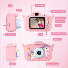 Carica l'immagine nel visualizzatore di Gallery, SeHeTop Macchina Fotografica Bambini, 2.0 Pollici Schermo Ricaricabile Fotocamera Digitale, 1080P Videocamera Regalo Giocattolo di Natale &amp;Compleanno per Ragazze 3-10 Anni, Scheda 32GB (Rosa)