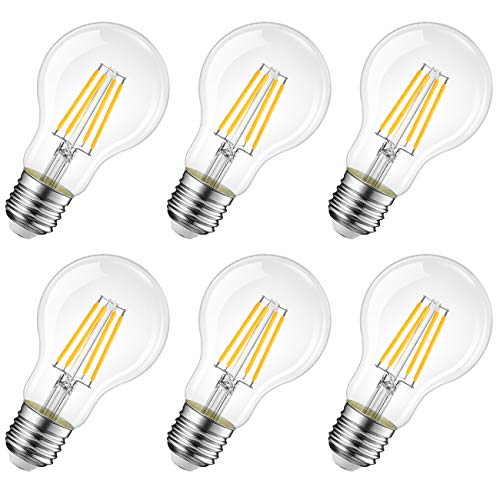 Lampadina Filamento LED E27, 8W Equivalenti a 60W, A60 E27 2700K-6 Pezzi