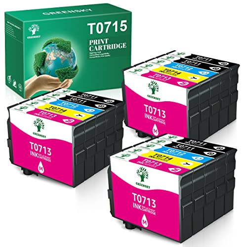 GREENSKY T0715 Multipack Cartucce D'Inchiostro Compatibili per Epson T0715 Multipack T0711 T0712 T0713 T0714 Sostituzione per Epson SX110 SX218 SX210 SX200 SX215 SX400 DX4400 DX8400 BX300F(15 Pack)