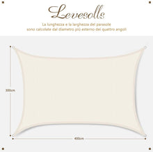 Carica l'immagine nel visualizzatore di Gallery, Levesolls Tenda a Vela Parasole Rettangolare 4×3m Telo da Sole Esterno Vela Ombreggiante in HDPE, Impermeabile/Antivento/Protezione UV, Crema