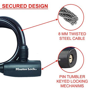 Master Lock 8126EURDPRO Lucchetto Bici, Chiave, 1.8 m Cavo, Esterno, Nero