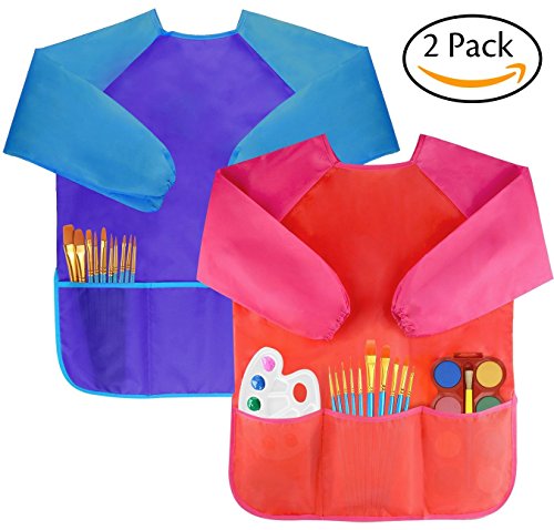 Amaza 2Pcs Grembiule da Pittura Scuola Grembiulino Maniche Lunghe Bambini... - Ilgrandebazar