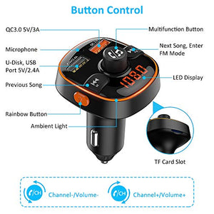 Zealife Bovon Trasmettitore Bluetooth per Auto, 7 Colori Controluce con Modalità...