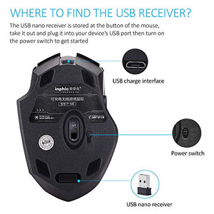 INPHIC Mouse Wireless Ricaricabile, ergonomico Senza Placcatura nera