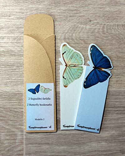 2 segnalibri farfalla 3d blu e verde, 2 butterfly bookmarks blue & green - Ilgrandebazar