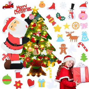 Albero di Natale in Feltro per Bambini, 100 CM Feltro Albero Natale DIY Albero Natale Feltro Con 34 Ornamenti e 3m Luci a LED, Regali Di Natale Per Bambini Decorazioni Natalizie Da Parete Per Porte