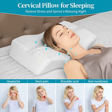 Carica l'immagine nel visualizzatore di Gallery, HOMCA Cuscino Cervicale Ergonomico Cuscino Ortopedico Memory Foam Sostenere Testa, Collo, Spalle, Federa Lavabile, 61 x 41 x 11/9cm