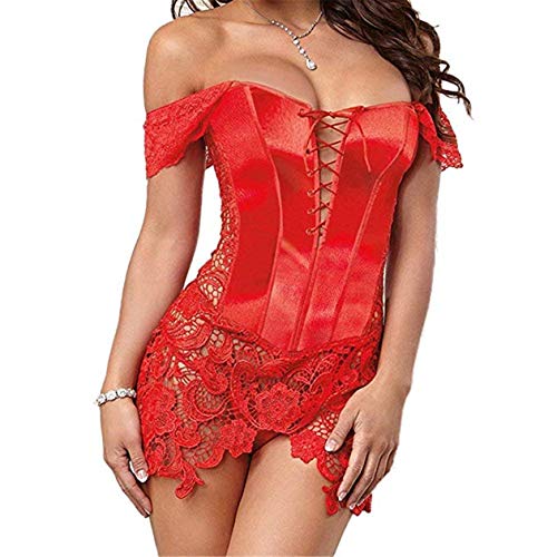 SxyBox Donna Pelle delle di Overbust Corsetto con Pizzo EU 40-42/2XL, Rosso - Ilgrandebazar