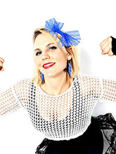 Carica l&#39;immagine nel visualizzatore di Gallery, 80&#39; Fascia in Pizzo Orecchini al Neon Guanti a Rete Senza Dita per Blu - Ilgrandebazar