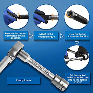 S&R Chiave Dinamometrica 1/2 ' 47.5 cm (28-210 Nm) Professionale Auto Moto con Prolunga 12.5 cm + 3 Bussole (17, 19, 21 mm). Chiave Professionale a Cricchetto Reversibile