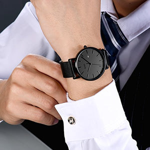 BUREI Uomo Donna Orologio da polso al quarzo classico Grigio Scuro-nero