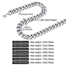 Carica l&#39;immagine nel visualizzatore di Gallery, FOCALOOK Collana da Uomo 3 6 9 12 mm Larghezza Catena Cubana Argento-12mm - Ilgrandebazar
