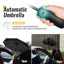Carica l'immagine nel visualizzatore di Gallery, Ombrello pieghevole compatto anti-tempesta - antivento automatico nero per uomo, rivestimento in teflon 210T, inverso da 105 cm, da pioggia grande 10 ossa Regali di Natale