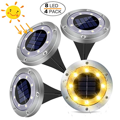 LED Luce Solari Giardino Esterno,MUZEY 4 Pezzi 8Led Lampada Solare da...