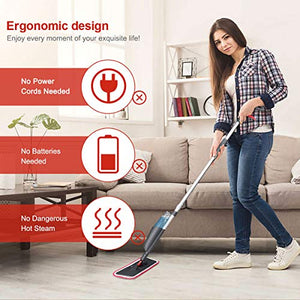 Tencoz Lavapavimenti a Spruzzo, Spray Mop Mocio con 3 Panni in 1.7, Rosso