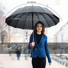 Carica l'immagine nel visualizzatore di Gallery, Royal Walk Ombrello Antivento Nero Grande 54 Pollici Portatile...