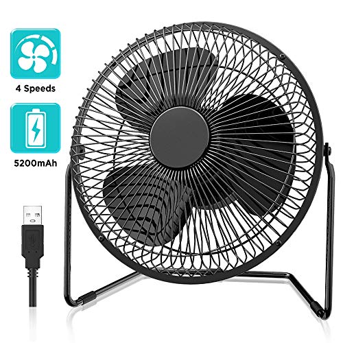 EasyAcc Ventilatore USB, 8 Pollici 8 Con batteria, Nero