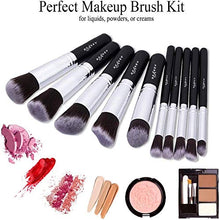 Carica l'immagine nel visualizzatore di Gallery, BEAKEY set di pennelli trucco Premium synthetic Kabuki fondazione cipria fard, ombretto, pennelli per trucco, kit con spugnetta e Brush Egg (10 + 2 pezzi, nero/argento)