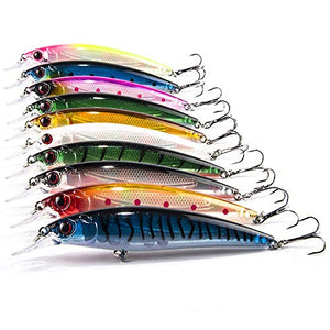 Aozzy 10pcs/11cm di Minow Fishing Lure Bait dura con ganci in metallo a...