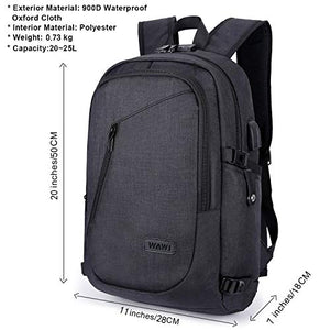 WAWJ Unisex Multiuso Antifurto Zaino con Porta USB, per PC Nero