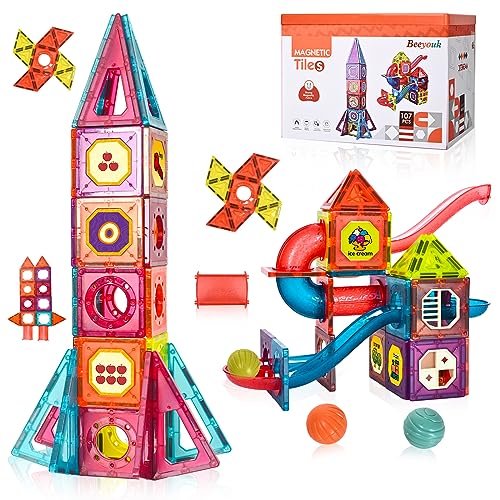 Beeyouk Giocattoli di Costruzioni Magnetici, 107 Pezzi Set di Costruzione,Regalo di Giochi di Costruzione Magnetici 3D a Tubi per Bambini di 3 4 5 6 7 8