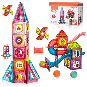 Beeyouk Giocattoli di Costruzioni Magnetici, 107 Pezzi Set di Costruzione,Regalo di Giochi di Costruzione Magnetici 3D a Tubi per Bambini di 3 4 5 6 7 8