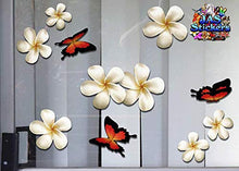 Carica l&#39;immagine nel visualizzatore di Gallery, Fiore frangipani plumeria bianca doppio + farfalla grande adesivi auto... - Ilgrandebazar