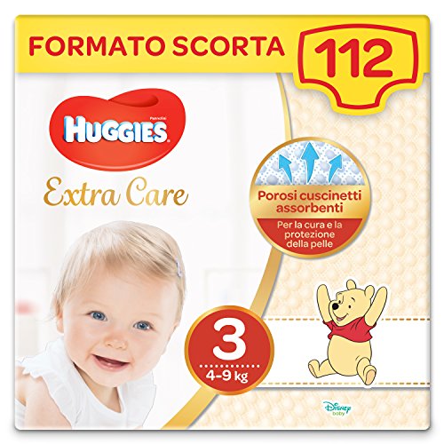 Huggies Pannolini Extra Care, Taglia 3 (4-9 Kg), Confezione da 112 Pannolini...