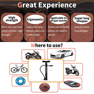 Letton - Pompa da pavimento portatile per bicicletta, valvole Presta e...