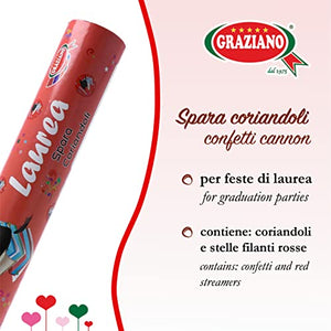 Graziano, Tubo Spara Coriandoli ad Aria Compressa, Ideali per Feste di Compleanno o per Festeggiare una Laurea, Contiene Stelle Filanti Rosse